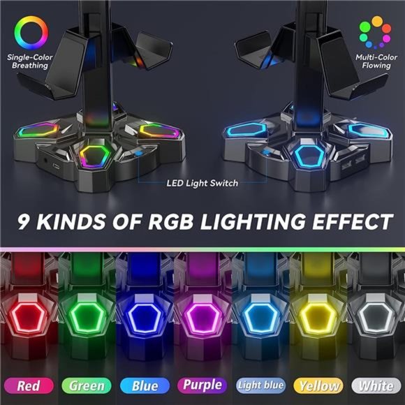 Gaming RGB Headphones Stand, Rotatable Headset Stand with 9 Light Modes - Picture 3 of 6